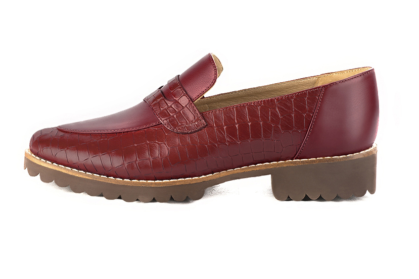 Burgundy red women's casual loafers.. Profile view - Florence KOOIJMAN